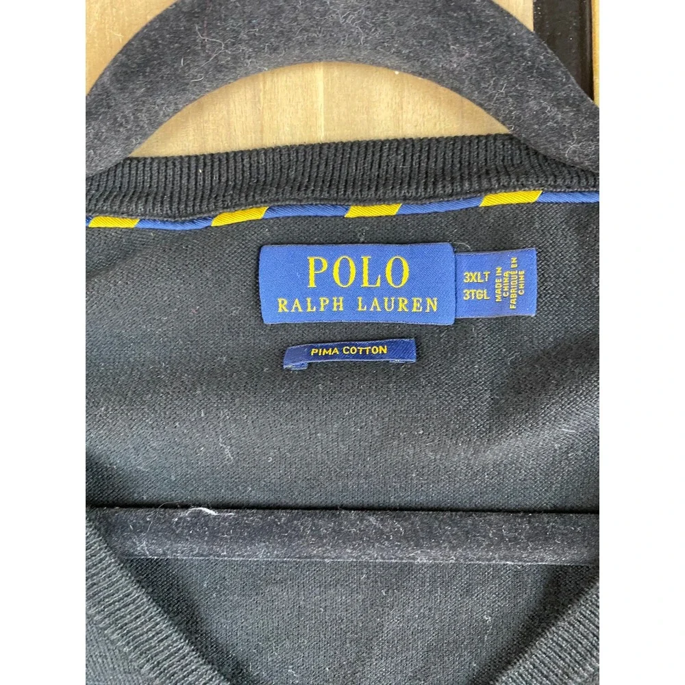Polo Ralph Lauren Mens V Neck Long Sleeve‎ Sweater 3XL Tall Black Pima Cotton